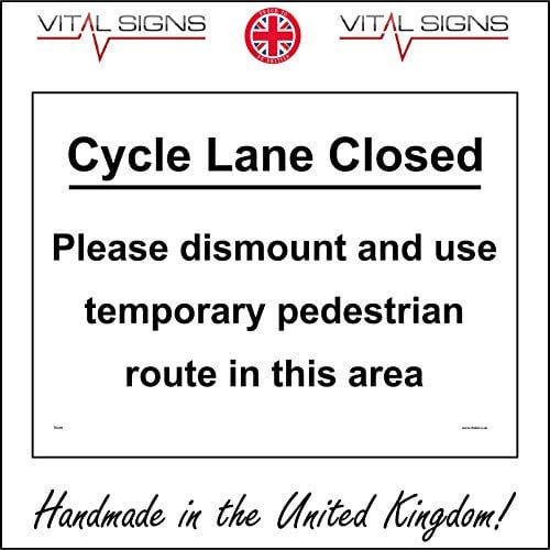 TR244 Cycle Lane Closed Please Dismount And Use Pedestrian Route Bike Way Sign 200mm x 150mm Magnetic - Vehicle Grade