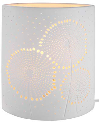 GILDE Lampe Tischlampe Dekolampe Pusteblume - aus Porzellan mit Lochmuster im Prickellook H 20 cm