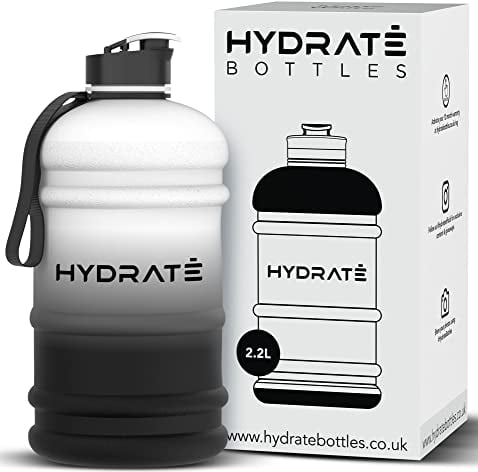 HYDRATE XL Bouteille d'eau 2,2 L - Bouteille de Gym Avec Sangles de Transport - Gourde Fitness - Sans BPA, Pop-up Bouchon - pour le Sport, le Yoga et les Activités de Plein Air (Mono)