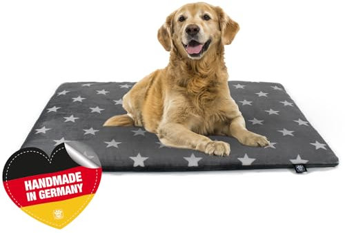 Made in Germany rutschfeste Hundedecke, Sterne Grau, 65 x 95 cm für kleine & große Hunde I Flauschige Hundedecke, waschbar, trocknergeeignet mit 4 cm Polster-Füllung