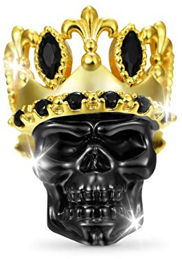 GNOCE Krone Schädel Charms Perle Sterling Silber 18 Karat vergoldet Schwarz Totenkopf Charms Bead Fit Armband/Halskette für Frauen Männer Mädchen