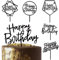 6er-Pack schwarze Geburtstagskuchen-Topper-Set, doppelseitig, glänzend schwarz, Acryl Happy Birthday-Schild, Kuchen-Topper/Cupcake-Topper, Geburtstagsparty-Dekorationen für coole Kerle.
