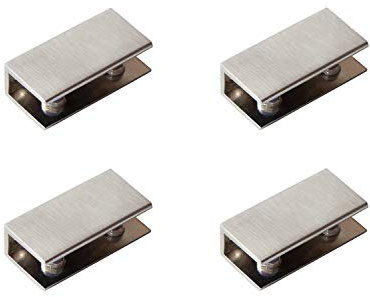 Metall Glasbodenträger, 4er Set, Rechteckige Glasklemme 54 x 27 x 16mm, Gebürstetes Nickel, Einstellbarer Glashalter mit Kunststoffeinsatz für 6-10mm