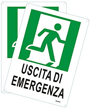 2 pezzi Uscita di Emergenza für Rechts, 18 * 25cm, Cartello in alluminio in metallo