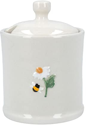 Gisela Graham Spring Daisy Bee Embossed Stoneware Mini Pot With Lid
