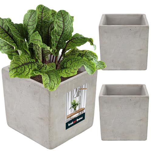 KOTARBAU® 2er Set Blumentopf Übertopf für Blumen Pflanzen aus Dekorativ-Beton Quadratisch 16 x 16 cm