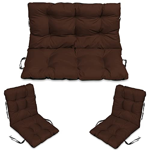 SuperKissen24. Sitzkissen Bankkissen Bankauflage - 180x50 cm und Rückenlehne 180x60 cm mit 2er 48x96 cm Stuhlkissen Set - Outdoor und Indoor - Braun