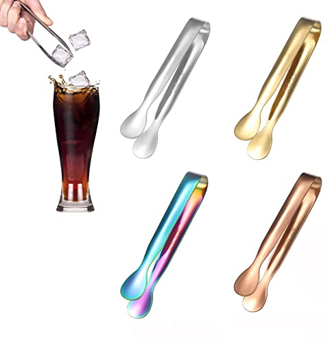 SHULLIN 4 Stücke 11cm Edelstahl Zuckerzangen Eiszange Süßigkeiten Zange | Candy Salat Eiswürfelzange Gold Servierzange für Hochzeit Party Bar Büfett Grill(Silber Gold Roségold Regenbogenfarben)