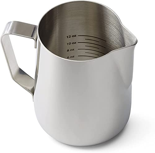 Rattleware 20 Oz Stainless Steel Etched Latte Art Pitcher Frother Cup with Drip-Resistant Spout and Graduated Measurements Jug Perfect for Home, Cafes, Restaurants, Trusted By Baristas Worldwide