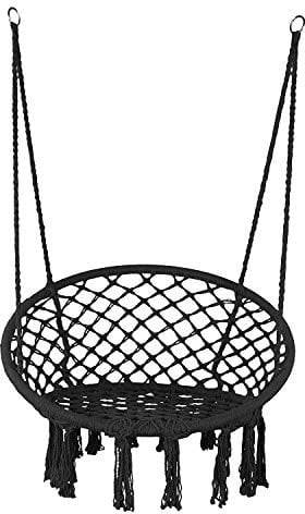 Boro Hängesessel, Schaukelkorb zum Aufhängen - Indoor und Outdoor geeignet - aus bequemem und stylischem Baumwollgewebe - Sitzfläche ca. 61cm - Belastbarkeit max. 150kg - Schwarz