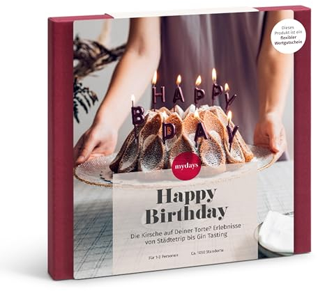 mydays Geschenkbox Happy Birthday, Geburtstagsgeschenk für 1-2 Personen, freie Erlebnis-Auswahl an ca. 1802 Orten