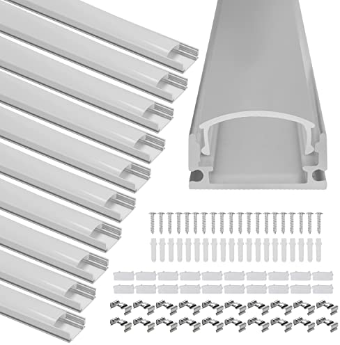 Sonnewelt Profilé Aluminium LED alu pour ruban led U-forme 10 * 1m pour rail LED Compact Finition Professionnelle avec Blanc Laiteux Diffuseur,Embouts,Clips de Montage
