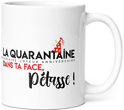 Luigi Collection Mug Anniversaire Quarantaine 40 ans Femme Humour Tasse Message drôle Idée Cadeau Original Rigolo pour Amie Copine Collègue Sœur Cousine pour Joyeux Anniversaire Quarante Ans.