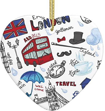 London Weihnachts-Anhänger aus Keramik, Liebes-Anhänger, Weihnachtsschmuck für Weihnachtsbaum, festliche Jahreszeit, Urlaub, Party-Dekoration