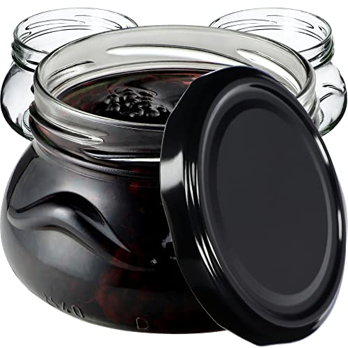 KADAX Lot de 100 petits bocaux à confiture, 300 ml, miniatures, pour miel et épices, avec couvercle, hermétiques, à offrir (noir)