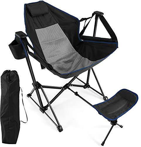 COSTWAY Chaise de Camping Pliante Inclinable avec Repose-Pieds Rétractable, Oreiller de Tête Sac de Transport Porte-gobelet pour Pêche, Barbecue,Pique-Nique (Noir)