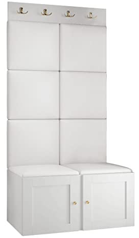 Mirjan24 Garderoben-Set Rotuni IV, Schuhschrank mit 6 Fächer + Kleiderhakenbrett und Gepolstertes Paneel/Wandpaneel, 4 Doppelhaken für Kleidung, Flurgarderobe Wandgarderobe (Weiß, Soft 017)