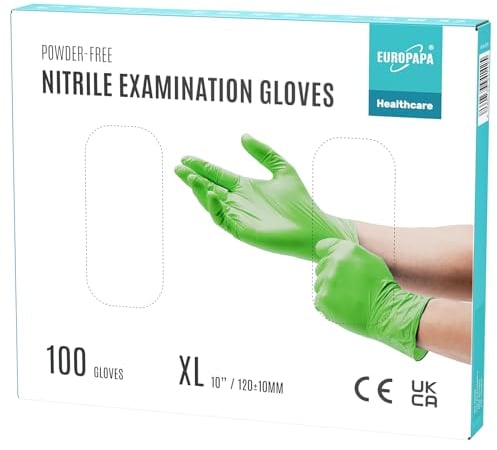 EUROPAPA® 100 Guantes De Nitrilo Desechables, Guantes Desechables De Nitrilo, Sin Polvo, Sin LÁTex, No EstÉRiles, Sin LÁTex, Guantes Disponibles (XL, Verde)