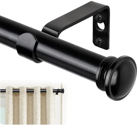 TONIAL Curtain Rods for Windows, 32 to 58 Inch, Black, Single Drapery Rod