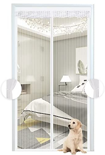 Phantasy Moustiquaire Magnétique Blanche Pour Porte,Rideau en Maille, Porte Avec Totalement, se Ferme Seule Pour Balcon, Installation Facile, 100x200 CM