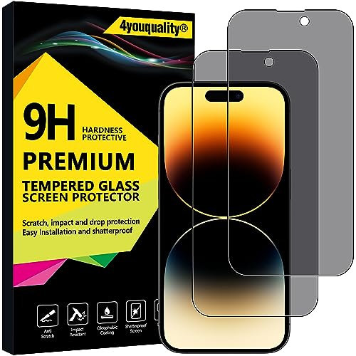 4youquality Privacy Screen Protector for iPhone 14 Pro (6.1-Inch), Anti Spy Tempered Glass Film, 2-Pack, [LifetimeSupport][Anti-Spy][Impact-Resistant][Anti-Scratch]