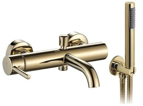 Rea Badewannenarmatur LUNGO L.GOLD Wasserhahn Badewanne Einhebel Wannenarmatur mit Handbrause Badarmatur aus Messing Mischbatterie Wandmontage (Gold)