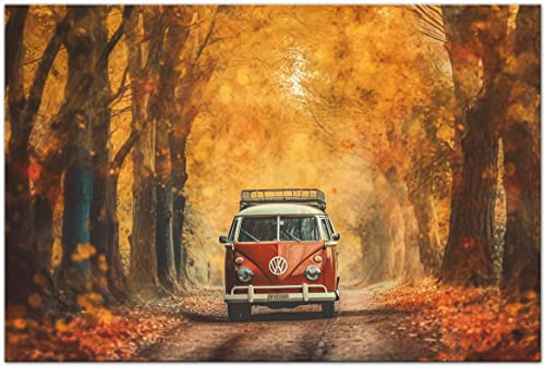 Printonia Leinwand-bild 120x80cm VW Transporter VW-Bus T1 Abstrakt Art Bilder Dekoration Wandbild Kunstdruck Sportwagen Automobil Deko