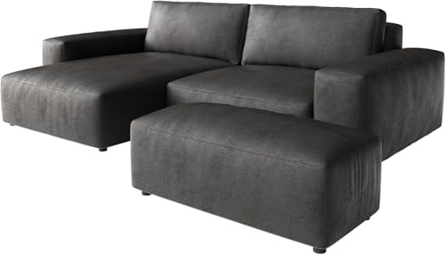 Eckcouch Lanzo XL Lederimitat Vintage Anthrazit 270x180 Recamiere variabel