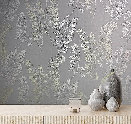 marburg Tapete Hellgrau Floral Modern, Natur für Schlafzimmer oder Wohnzimmer Made in Germany 10,05 x 0,53m
