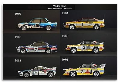 NOHF Walter Rohrl Rallye Monte Carlo 1980–1986 Poster, Wandkunstdruck, Retro-Ästhetik, Raumdekoration, Bürodekoration, 30 x 45 cm, ungerahmt