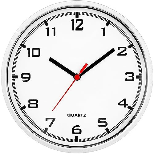 MPM Quality Design Wanduhr, Moderne Uhr, Wand-Deko aus Kunststoff, Weiß, Quarz-Schrittmotor, das ideale Accessoire für jeden Raum im Haus: Wohnzimmer, Schlafzimmer, Küche, Büro, Größe: ∅ 200 mm