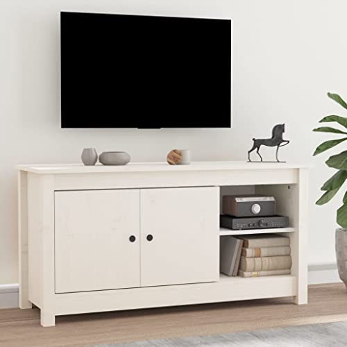 FIRBNUS 103x36,5x52 cm TV-Schrank Weiß Holz Kiefer Lowboard Holz Sideboard Holz Sideboard Industrial Fernsehschrank TV Cabinet TV Unterschrank TV Schrank Holz Fernsehkommode Lowboard Wohnzimmer