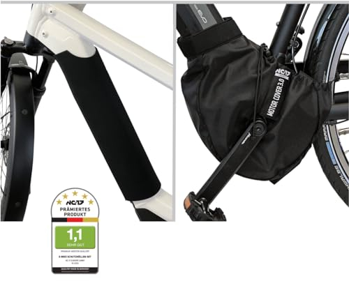 NC-17 E Bike Schutzhüllen 2er Set | Ebike Batterie Schutz | Motor Schutz für integrierten Akku im Unterrohr | Nylon und Neopren | Für alle gängigen E Bikes, Schwarz