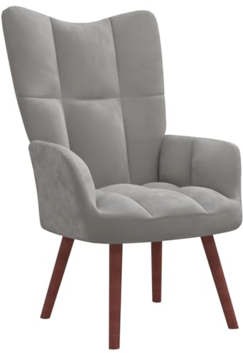 vidaXL Relaxsessel, Sessel mit Stahlrahmen Holzbeinen, Relaxstuhl Polsterstuhl mit Armlehne, Fernsehsessel Polstersessel Wohnzimmer, Modern, Hellgrau Samt