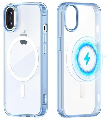 Yoedge Transparent Magnetisch Hülle für iPhone X/iPhone XS 5,8 [Kompatibel mit MagSafe] Schlank Dünn Silikon TPU Stoßfest Magnet Handyhülle Kratzfeste rutschfeste Schutzhülle für iPhone XS, Blau