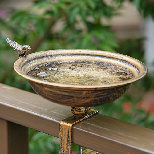 HLQMFHT 11 Inchs Diam Deck Bird Bath,Metal Bird Bath for Deck Railing,Bird Bath Deck with Removable Sturdy Steel Clamp, Outdoor Garden Decor