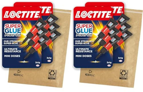Loctite Mini Trio Power Gel, Strong Super Glue Gel for Repairs, All Purpose Adhesive for Flexible Materials, Easy to Use Clear Glue, 3 x 1g x 2 (Pack of 2)