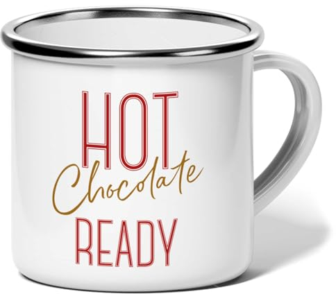 MeLifestyle Kaffeetasse Tasse Becher Weihnachtstasse Motiv Hot Chocolate | Emaile 240ml | Geschenk, Freunde, Familie, Schokolade, Kakao