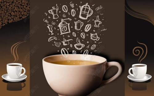 Fototapete 3D Tapete Kaffee-Doodle Tapeten Vliestapete Wandbilder XXL Wanddeko Wandtapete -329000 250x175cm
