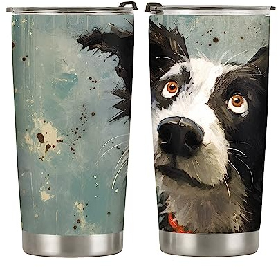 177 Taza De Café Termica Aislamiento Con Tapa Y Pajita, Lindo Perro Border Collie Estampado Personalizada Vaso Termo Cafe Para Llevar Termo De Café Para Llevar Para Hogar Oficina 20Oz