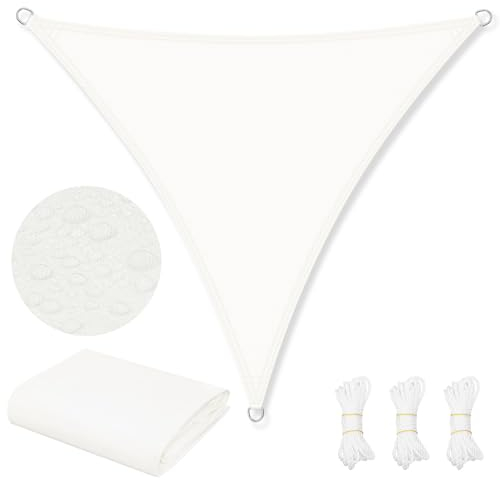 WOLTU Sonnensegel Wasserdicht 4x4x4 m Dreieckig 95% UV Schutz Segeltuch 200 g/m² Polyester Sonnenschutz Schattenspender für Balkon Terrasse Garten, mit Befestigungsseilen, Creme