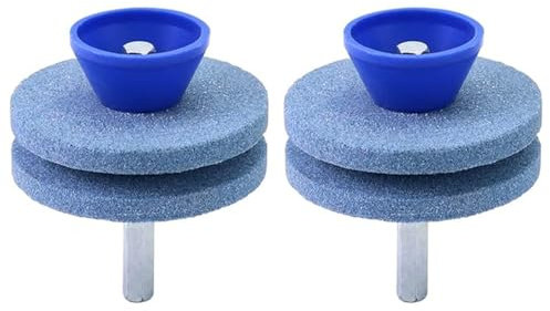 ANCLLO 2pcs Lawn Mower Blade Sharpener, Blue Grindstone Double-Layer Corundum Lawn Mower Blade Sharpener Stone Wheel, Suitable For Electric Drill Hand Drill,