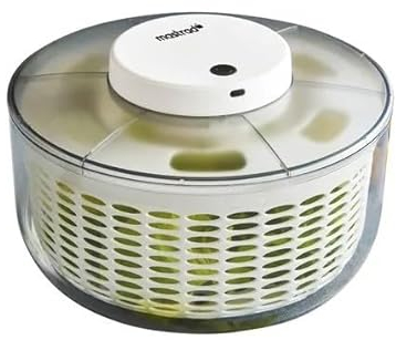 MASTRAD - Essoreuse Salade Électrique - 6L - Diamètre 26cm - Batterie Rechargeable par USB-C : Deux Heures de Chargement pour 100 utilisations, Base Antidérapante en Silicone pour Fruits, Légumes...