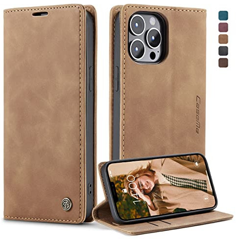 owlhold Handyhülle für iPhone 13 Pro MAX Hülle, Premium Lederhülle Weiches Vintage-Nubukleder Faltbare Ständer Klapphülle Kartenfach Standfunktion stoßfest Schutzhülle für iPhone 13 Pro MAX -Braun