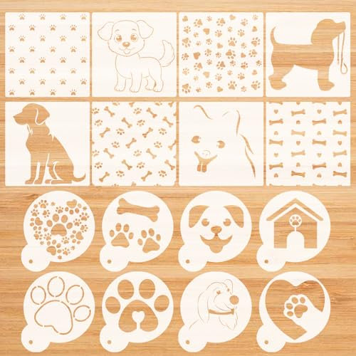 CIEMODA Hunde-Plätzchen-Schablonen, verschiedene Größen, Pfoten- und Knochenformen für Zuckerguss und Zuckerkekse, 16 Stück, 15,2 x 1,8 m und 12,2 cm