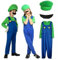 LIUWAZJ Halloween Plumber Costume Outfits for Adult Kids Unisex Cosplay Fancy Dress up with Classic Hats Cap Mustaches Halloween Cosplay Carnival (Kid Green, L)