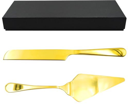 NUZAMAS Ensemble de pelle à gâteau de mariage dorée - Coupe-gâteau en acier inoxydable - Réutilisable - Pour mariages, anniversaires, fêtes - Doré