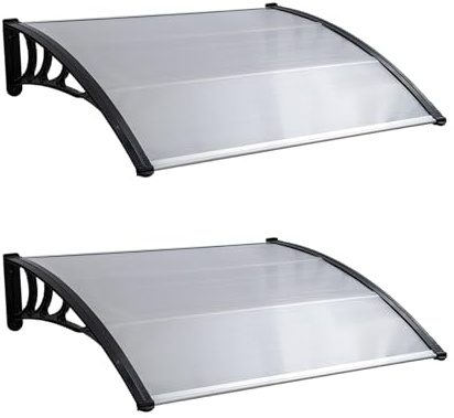 Mingone Set di 2 Pensilina Tettoia per Porta Balcone e Finestre 100 x 150 cm, Cappottina Trasparente in Policarbonato Alveolare per Copertura, Nero-Trasparente