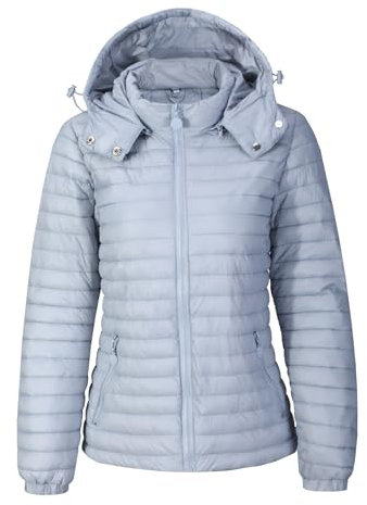 TONY BACKER Piumino Donna 100 Grammi Mezza Stagione Avvitato Trapuntato con Cappuccio Rimovibile per Lavoro Scuola Moto Quotidiano Attività All'Aperto DG004 (IT, Testo, XL, Regular, Regular, CELESTE)