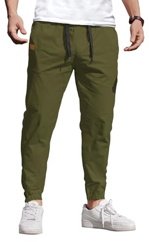 COOFANDY Hosen Herren Cargohose Jogginghose Baumwolle Elastischer Bund Casual Sweatpants Freizeithose mit Gummizug Schlupfhose mit Taschen Armeegrün XXL